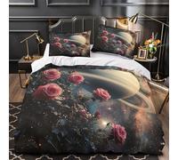 QIAVXZIP Rosas en el Espacio Impresión 3D 3 Piezas cubrecama Arte Floral cósmico Funda de edredón Microfibra Transpirable antiácaros para Chicos bebés Mujeres Super King（260x220cm）