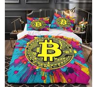 QIAVXZIP Símbolo de Bitcoin Impresión 3D 3 Piezas cubrecama Estilo de Arte Digital Funda de edredón Microfibra hipoalergénica Cierre Cremallera para Adolescentes Chicas Adultos Single (135x200cm)