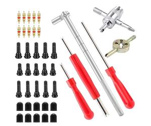 Qibivfo Kit Herramientas Válvulas Neumáticos 41 Piezas, Extractor Núcleo Válvula Doble/Simple Cabeza, Herramienta 4 Vías, TR412 TR413 TR414 para Coche Moto Bici