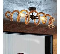 QIByING Vintage Ring Rope Ceiling Light Spiral Design Industrial Decorative Lighting 2-Lights Retro Hemp Rope Ceiling Lamp, For Bar,Cafe,Dining Room,Living Room,L70cm