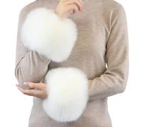 QIBZI Guantes y manoplas para mujer,Mangas con adornos de piel, guantes, puños resistentes al viento, muñequeras, mangas cálidas de piel de zorro sintética (blanco)