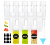 Qichan 12 Piezas Botellitas Pequeñas para Rellenar, Reutilizables Mini Botellas Plastico de 60ml con Embudo, Cepillo y Etiquetas, Mini Botella de Bebida Vacía Botellas para Zumo, Leche y Agua