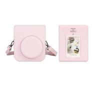 QICNMFA Funda para cámara compatible con Fujifilm Instax Mini 12/11, piel sintética, cámara instantánea con correa de hombro ajustable y álbum de fotos con 64 compartimentos, Rosa Flor, moderno