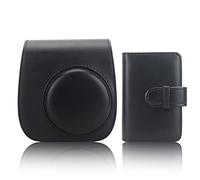 QICNMFA Funda para cámara Fujifilm Instax Min 12, 11, 9, 8, funda protectora de piel sintética con correa ajustable para el hombro y 28 bolsillos para fotos, Black, Funda para cámara