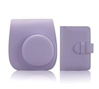 QICNMFA Funda para cámara Fujifilm Instax Min 12, 11, 9, 8, funda protectora de piel sintética con correa ajustable para el hombro y 28 bolsillos para fotos, Morado, Funda para cámara