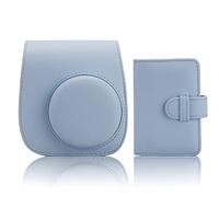 QICNMFA Funda para cámara Fujifilm Instax Min 12, 11, 9, 8, funda protectora de piel sintética con correa ajustable para el hombro y 28 bolsillos para fotos, azul pastel, Funda para cámara
