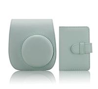 QICNMFA Funda para cámara Fujifilm Instax Min 12, 11, 9, 8, funda protectora de piel sintética con correa ajustable para el hombro y 28 bolsillos para fotos, verde menta, Funda para cámara