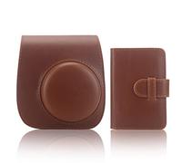 QICNMFA Funda para cámara Fujifilm Instax Min 12, 11, 9, 8, funda protectora de piel sintética con correa ajustable para el hombro y 28 bolsillos para fotos, Brown, Funda para cámara