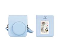 QICNMFA Funda para cámara y álbum de fotos de 64 bolsillos compatible con cámara Fujifilm Instax Mini 12, funda protectora de piel sintética con bolsillo y correa ajustable para el hombro, azul pastel
