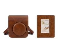 QICNMFA Funda para cámara y álbum de fotos de 64 bolsillos compatible con cámara Fujifilm Instax Mini 12, funda protectora de piel sintética con bolsillo y correa ajustable para el hombro, Brown