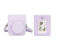 QICNMFA Funda para cámara y álbum de fotos de 64 bolsillos compatible con cámara Fujifilm Instax Mini 12, funda protectora de piel sintética con bolsillo y correa ajustable para el hombro, Morado, S