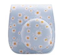 QICNMFA Funda protectora compatible con cámara instantánea Fujifilm Instax Mini 12, 11, 9, 8, 8+, piel sintética, con bolsillo y correa ajustable para el hombro, Margarita azul, Funda para cámara