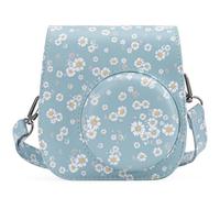 QICNMFA Funda protectora compatible con cámara instantánea Fujifilm Instax Mini 12, 11, 9, 8, 8+, piel sintética, con bolsillo y correa ajustable para el hombro, Flores de color azul oscuro, Funda