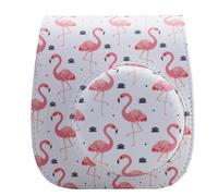 QICNMFA Funda protectora compatible con cámara instantánea Fujifilm Instax Mini 12, 11, 9, 8, 8+, piel sintética, con bolsillo y correa ajustable para el hombro, Flamenco rosa, Funda para cámara