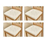 qiden Funda Asiento Silla Impermeable 2/4/6 Piezas, PU Funda Sillas Comedor Asiento Elásticas, Desmontables Funda Silla Sin Respaldo-Blanco Crema-4 (36-48cm)