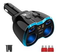 USB C Cargador de Coche Encendedor de Cigarrillos 80W, Qidoe Dos Toma 12V/24V Adaptador de Corriente de Coche con 5,8A Dual USB Cargador de Coche para GPS, Dash CAM, SatNav, iPhone, Android
