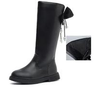 QIeAny Botas De Montar con Punta Redonda (27-37), Diseño De Pajarita, Antideslizantes, hasta La Rodilla/Forro De Felpa, Cremallera Lateral/fácil De Quitar, para Invierno,37,Black