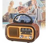 QIeAny Radio Pequeña, Radio Retro Portátil con Altavoz Bluetooth, con Antena Retráctil+Compatible con 3 Bandas De Frecuencia, Batería Incorporada/Carga Solar, para Uso Doméstico/Exterior,Solar Energy