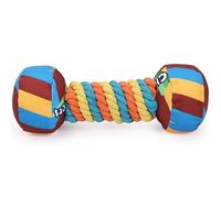 Qiebenav Juguete de larga duración para perros, mancuerna de arco iris molar interactiva, cuerda de algodón resistente a las mordeduras con generador de sonido, chirriador duradero, multicolor