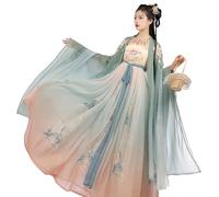 QIeCny Vestido Vintage Hanfu para Mujer (Tallas S-XL), Falda Tradicional China (45-70 Kg), Chal Y Falda, Bordado Exquisito,S,Green