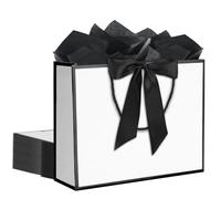 QIELSER 12 bolsas de regalo blancas con asas de 12.5 x 4.5 x 10 pulgadas, bolsas de papel grandes con cinta de lazo y bolsas de papel de seda para regalo de cumpleaños, dama de honor, boda, baby