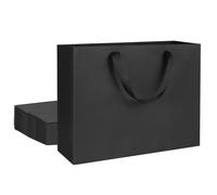 QIELSER 12 bolsas de regalo de papel kraft a granel, tamaño extra grande, 16 x 6 x 12 pulgadas, bolsas de compras de papel kraft negro con asas de cinta, bolsas de recuerdos de fiesta, bolsas de
