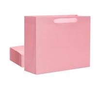 QIELSER 12 bolsas de regalo de papel kraft a granel, tamaño extra grande de 16 x 6 x 12 pulgadas, bolsas de compras de papel kraft rosa con asas de cinta, bolsas de recuerdos de fiesta, bolsas de