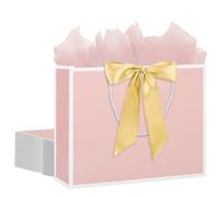 QIELSER 12 bolsas de regalo rosas con asas de 12.6 x 4.5 x 10 pulgadas, bolsas de papel grandes con cinta de lazo y bolsas de papel de seda para regalo de cumpleaños, dama de honor, boda, baby shower,