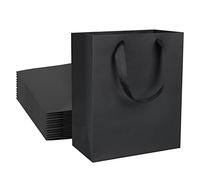 QIELSER 24 bolsas de regalo de papel kraft a granel de tamaño mediano de 8 x 4.75 x 10 pulgadas, bolsas de compras de papel kraft negro con asas de cinta, bolsas de recuerdos de fiesta, bolsas de
