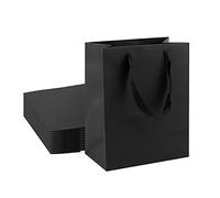 QIELSER 24 bolsas de regalo de papel kraft a granel, tamaño pequeño de 6.3 x 3.2 x 8.5 pulgadas, bolsas de compras de papel kraft negro con asas de cinta, bolsas de recuerdos de fiesta, bolsas de