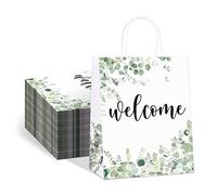 QIELSER 25 bolsas de bienvenida para invitados de boda a granel, bolsas de regalo de bienvenida blancas con asas, bolsas de papel de compras, buenas para bodas, suministros de fiesta de cumpleaños,
