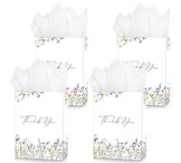 QIELSER 30 bolsas de regalo de agradecimiento con diseño de flores silvestres de papel de seda con asa para cumpleaños, baby shower, despedida de soltera, boda, todas las ocasiones, 8.3 x 6 x 3.2