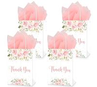 QIELSER 30 bolsas de regalo de agradecimiento con diseño floral de papel de seda con asa para compras al por menor, bodas, baby shower, vacaciones, recuerdos de fiesta, 8.3 x 6 x 3.2 pulgadas