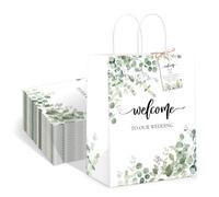 QIELSER 50 bolsas de bienvenida para invitados de boda a granel con etiquetas, bolsas de regalo de boda con asas para fiestas de cumpleaños, baby shower