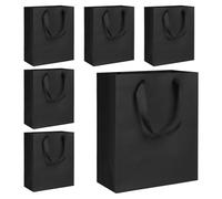 QIELSER 6 bolsas de regalo negras con asas de cinta, bolsas de regalo de papel kraft de tamaño mediano de 8 x 5 x 10 pulgadas, bolsas de papel negras para bolsas de recuerdos de fiesta, negocios,