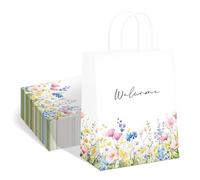 QIELSER Bolsas de bienvenida para invitados de boda a granel, flores silvestres de acuarela, bolsas de regalo de bienvenida con asas, bolsas de papel de compras, buenas para bodas, suministros de