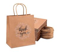 QIELSER Bolsas de regalo de agradecimiento a granel, 50 unidades de 8 x 4.75 x 10 pulgadas, bolsas de papel kraft marrón mediano para compras al por menor, bodas, baby shower, vacaciones, fiestas