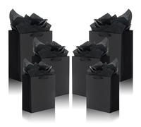QIELSER Paquete de 12 bolsas de regalo negras con asas de cinta, bolsas de regalo de papel kraft con papel de seda, 3 tamaños diferentes de 8.5 pulgadas, 10 pulgadas y 13 pulgadas para recuerdos de