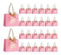 QIELSER Paquete de 50 bolsas pequeñas de regalo de agradecimiento con asas, mini bolsas de regalo de fiesta rosas de 5.5 x 2.5 x 4.7 pulgadas, mini bolsas de regalo a granel con cinta de lazo para el