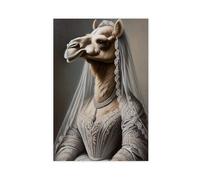QIENAZIO Retrato de camello en vestido de novia, divertido animal, boda, novia, lienzo, decoración de pared, pósteres, hogar, bar, restaurante, garaje, cafetería, logotipo, regalos, 12 x 18 pulgadas