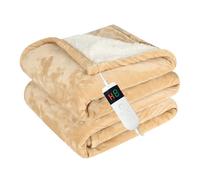 Qieryun Manta eléctrica con apagado automático, 150 x 180 cm, 10 niveles de calor, 8 horas, temporizador de apagado automático, protección contra sobrecalentamiento, manta de franela lavable a máquina