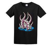 QIESHEOK A Sea Monsters Tentacles Unisex 100% Cotton Short-Sleeve T-Shirts Black XL