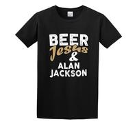 QIESHEOK Beer Jesus and Alan Jackson Cool Country Music Unisex 100% Cotton Short-Sleeve T-Shirts Black XXL