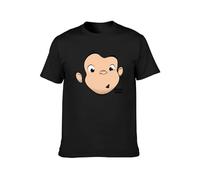 QIESHEOK Curious George Monkey Big George Face Unisex 100% Cotton Short-Sleeve T-Shirts Black L