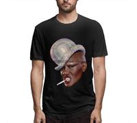 QIESHEOK Grace Jones Nightclubbing Summer Unisex 100% Cotton Short-Sleeve T-Shirts Black S