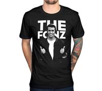 QIESHEOK Happy Days The Fonz Graphic TV Series Retro Fonzarelli Unisex 100% Cotton Short-Sleeve T-Shirts Black S