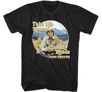 QIESHEOK John Denver Country Roads Take Me Home Mountain Range Unisex 100% Cotton Short-Sleeve T-Shirts Black XXL