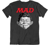 QIESHEOK Mad Magazine Alfred E Newman Retro Comedy Unisex 100% Cotton Short-Sleeve T-Shirts Black M