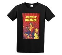 QIESHEOK Monkey Magic Retro Kung Fu 70'S 80'S Japanese Unisex 100% Cotton Short-Sleeve T-Shirts Black XXXL