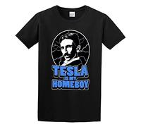 QIESHEOK Tesla Is My Homeboy Unisex 100% Cotton Short-Sleeve T-Shirts Black M
